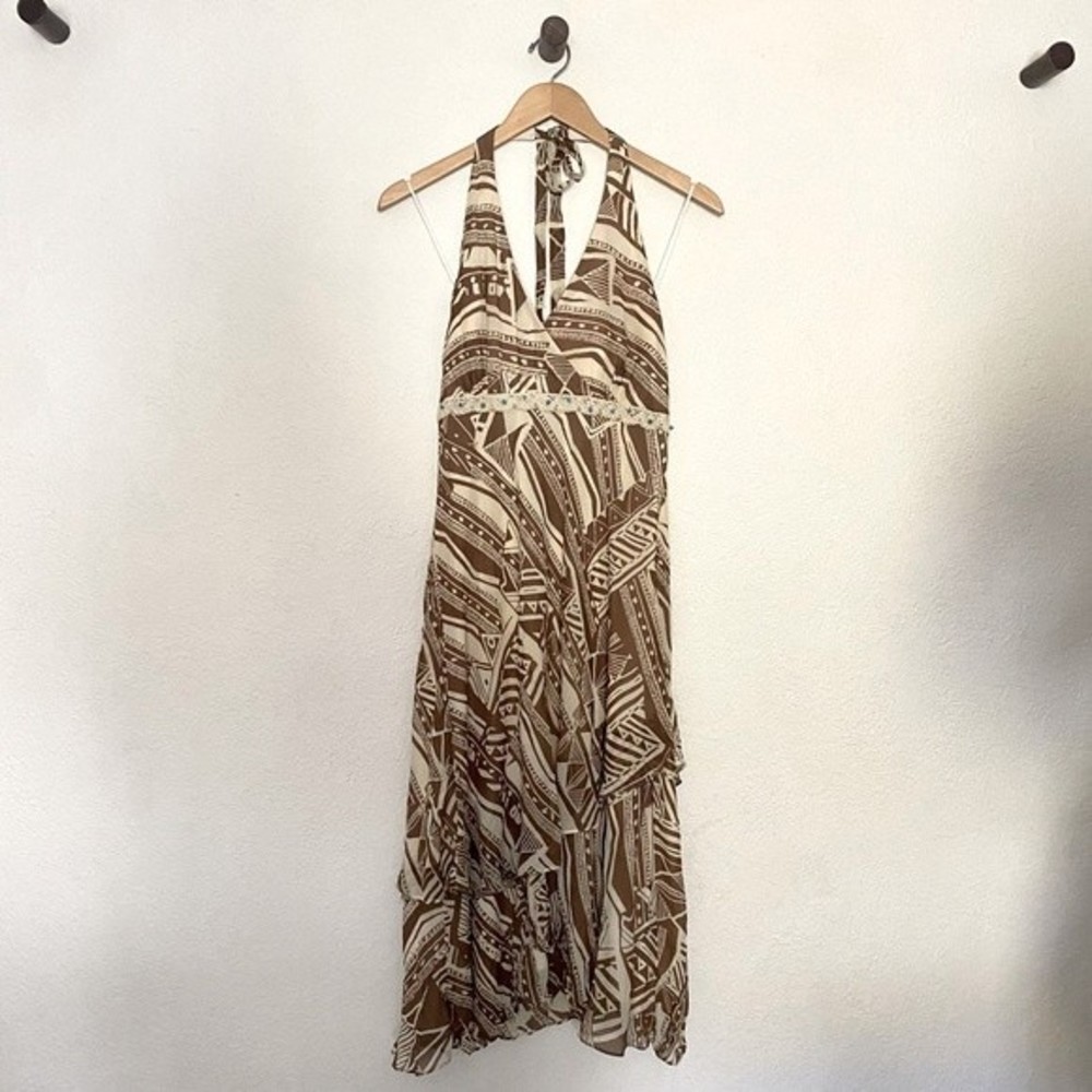 Vintage Y2k Halter Silk Midi Dress Signature by Sangria